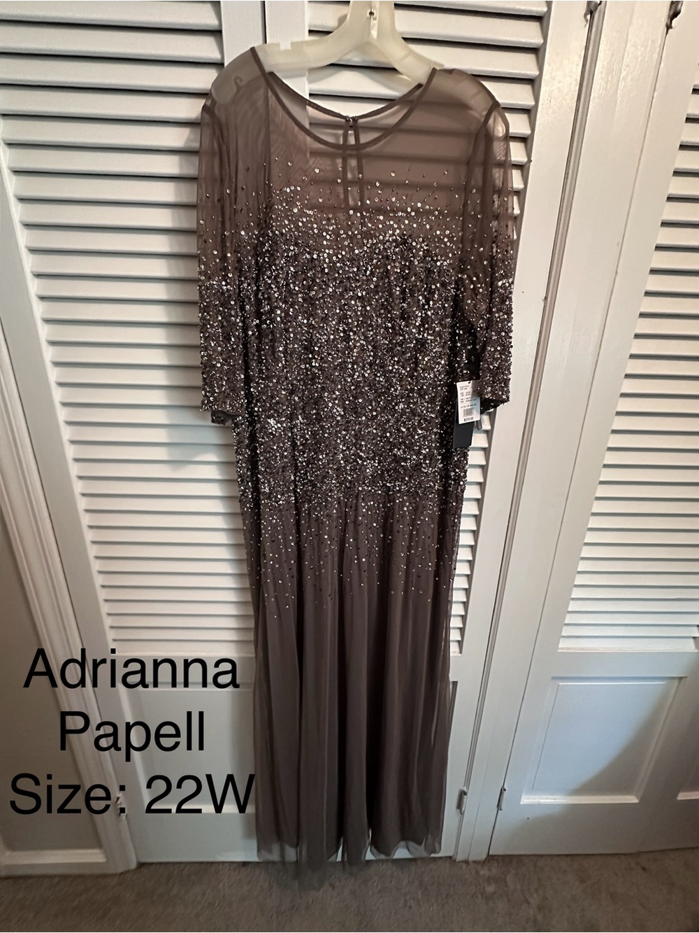 Adrianna Papell Taupe Mesh & Sequin Maxi Dress